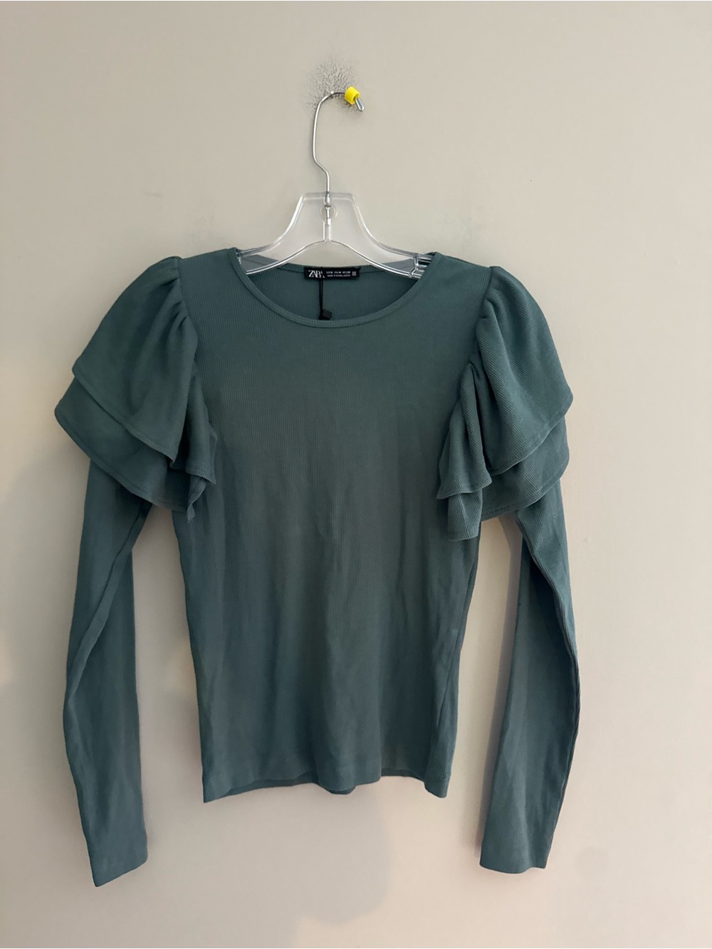 ZARA NWT Green Ruffle Top GREEN SIZE M - Picture 3 of 6